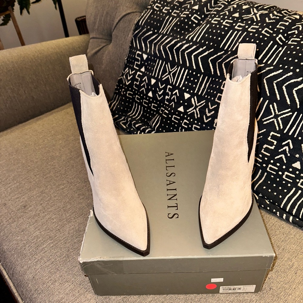 All Saints Cream and Black Heeled Boots
